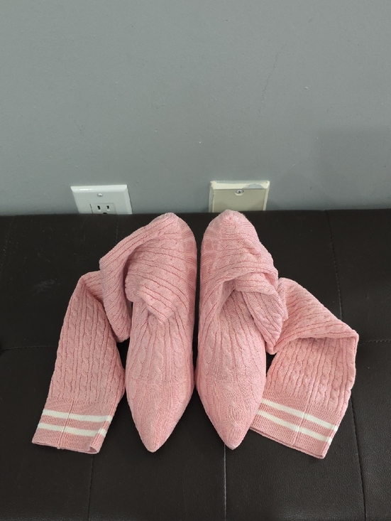Shoes - Soft Pink Cable-Knit Pointed Slipper Sock Boots